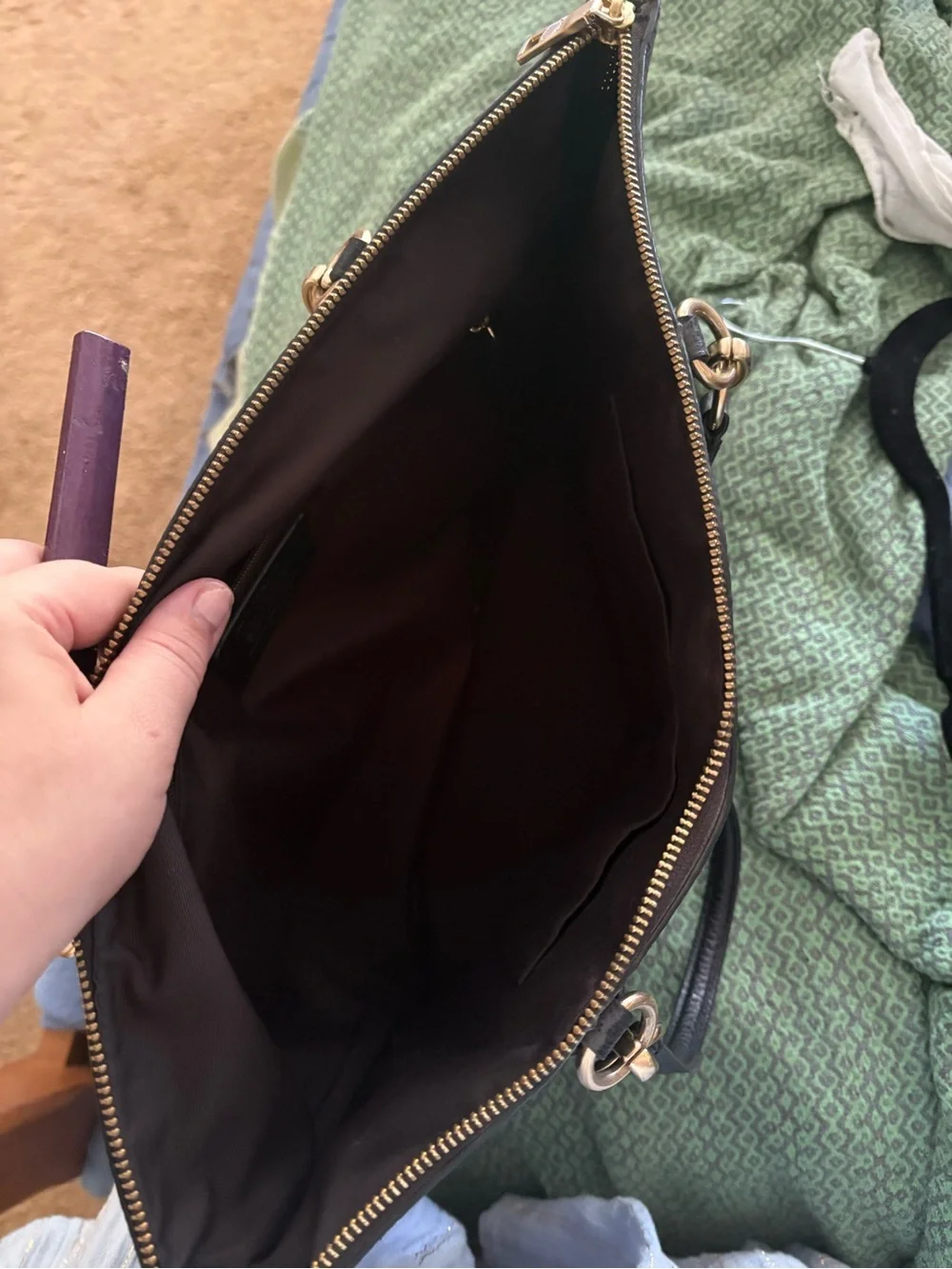 Coach Black Leather Tote with Gold-Tone Accents - Picture 2 of 3